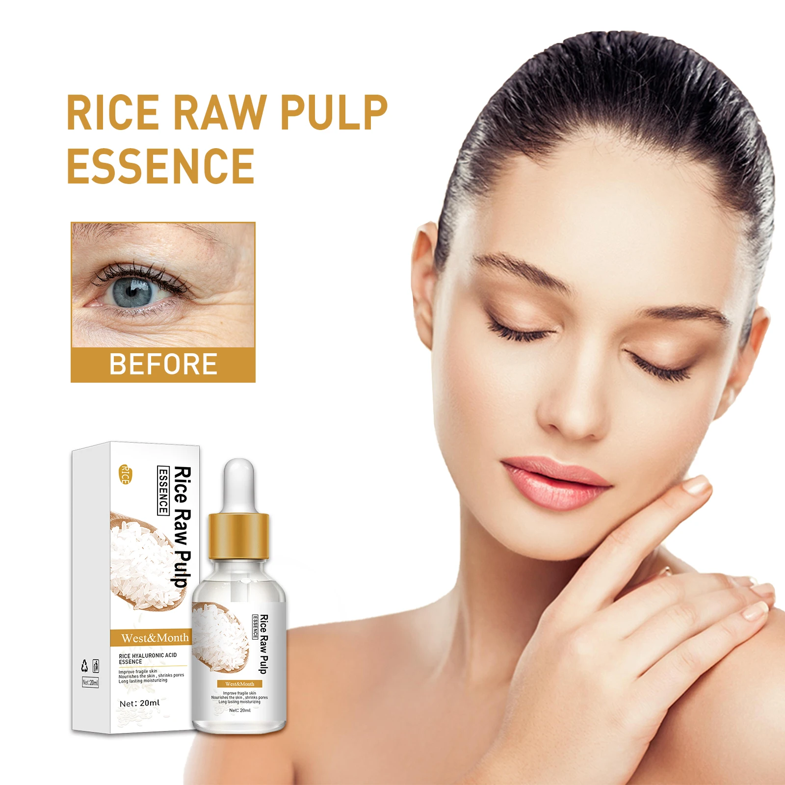 Pure Rice Essence Serum Moisturizing Face Whitening Eye Anti-Wrinkle Deep Firming Nourishing Liquid Skin Care
