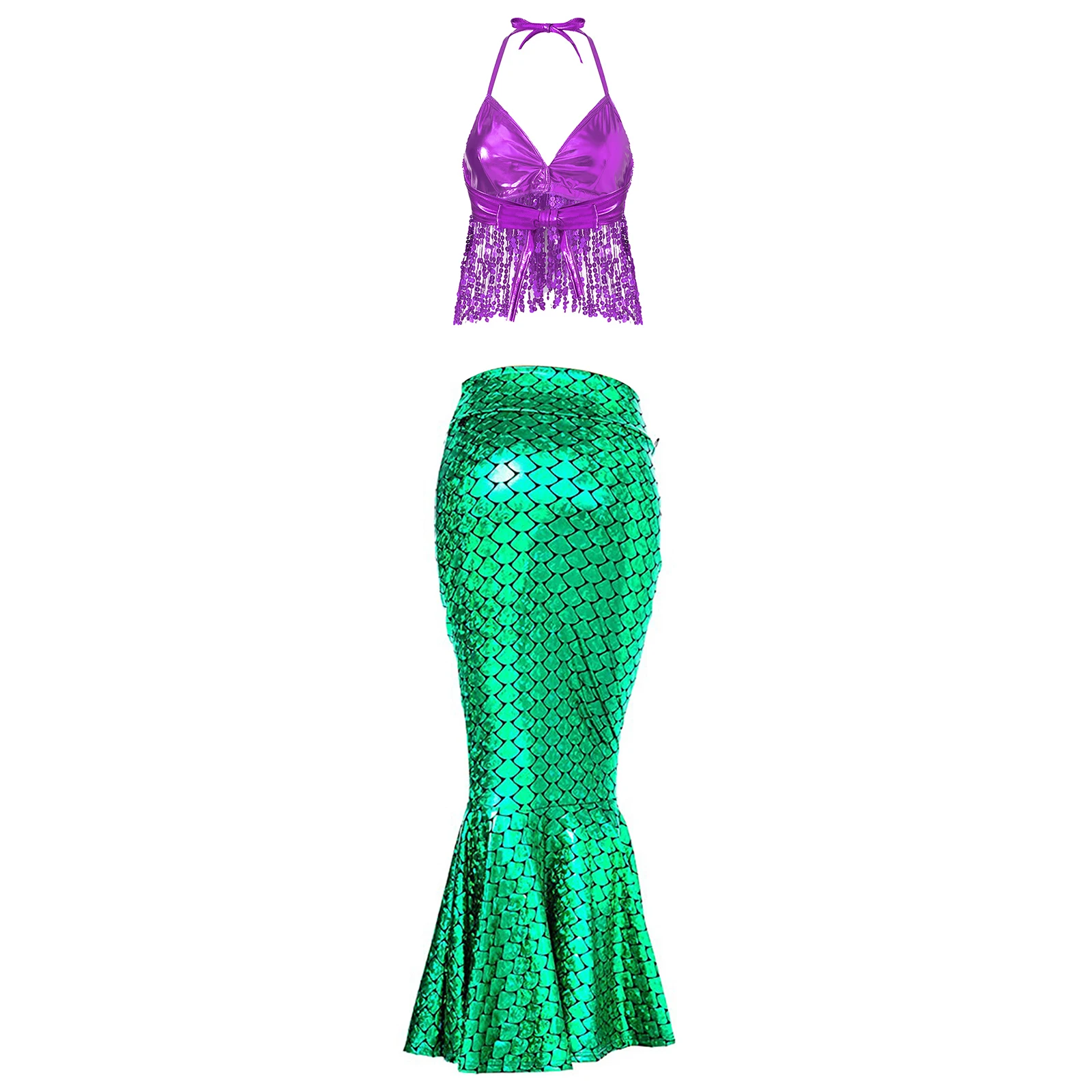 Adult Women Mermaid Princess Show Stage Cosplay Dress Up Costume Set Tail Unifrom Skirt For Dance Party Birthday Holiday