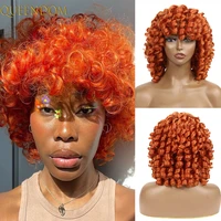 synthetic natural curly orange wig ginger short bob curly wig with bangs puffy ombre brown afro kinky curly womens wig perruque