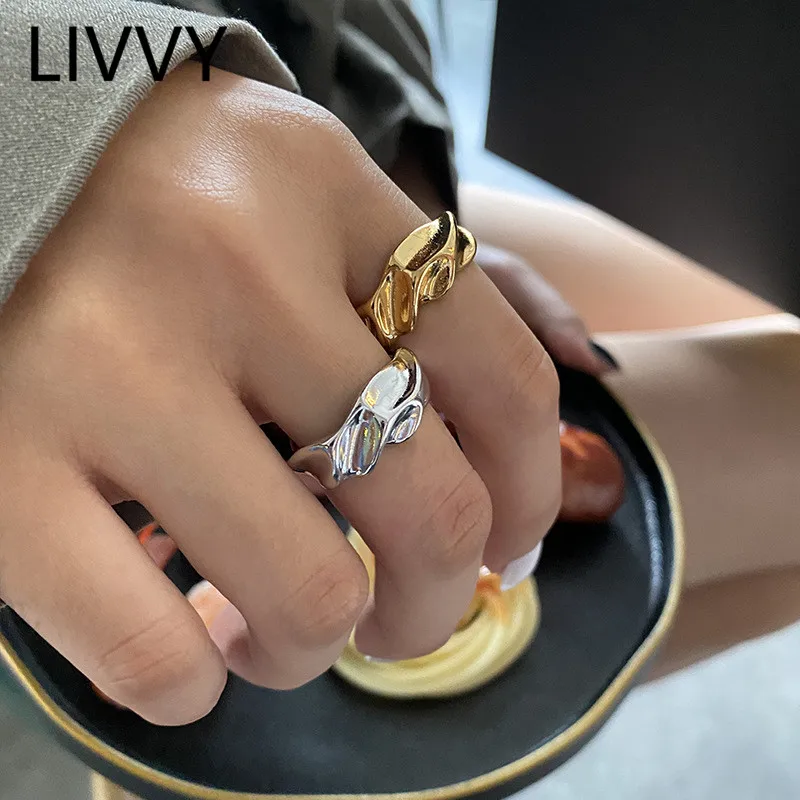 

LIVVY Minimalist Silver Color Rings for Women New Fashion Creative Irregular Surface Geometric Party Jewelry Gifts