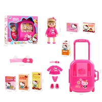 Original Hello Kitty Princess Suitcase Simulation Food Cute Kawaii Pretend Play House Anime Figure Role Play Baby Toys Gift