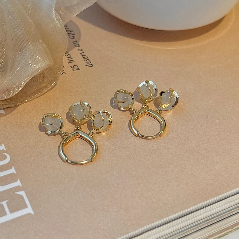 

Fashion Hoop Earrings Opal Simple For Women Girls Metal Chain Jewelry Ladies Cute Trendy Gift Wedding Party