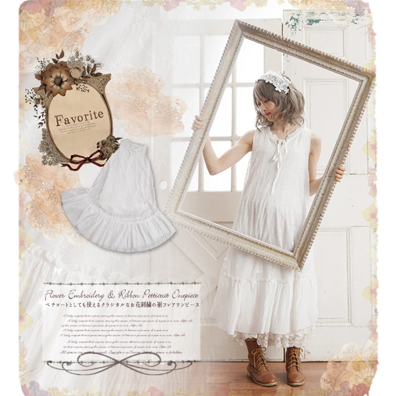 

Mori Girl Summer Sweet Dress Women Clothing Harajuku Solid Color Sleeveless Lace Floral Embroidery Female Kawaii Bow Dress A247