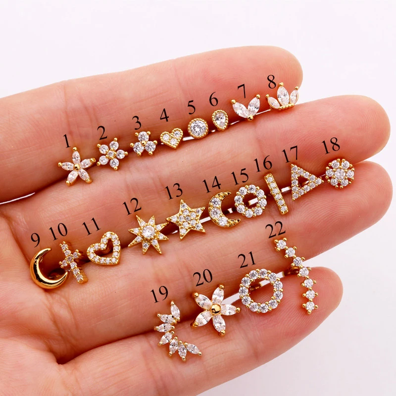 Fashion 316 Stainless Steel Mini Zircon Cartilage Piercing Stud Earring For Women Helix Tragus Piercing Korea Body Jewelry 1 Pcs