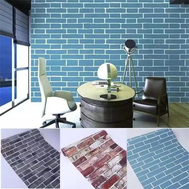 

Vintage Brick Texture Wall Sticker Vinyl Kitchen Film Green Plant Waterproof Self-Adhesive Wallpaper Bedroom Living Room Decor