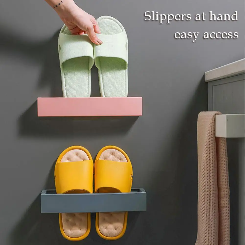 Folding Slippers Holder Shoes Hanger Self Adhesive Storage Towel Rack Mounted Racks Bathroom Shoe Rack Wall Slippers Organi A6s2