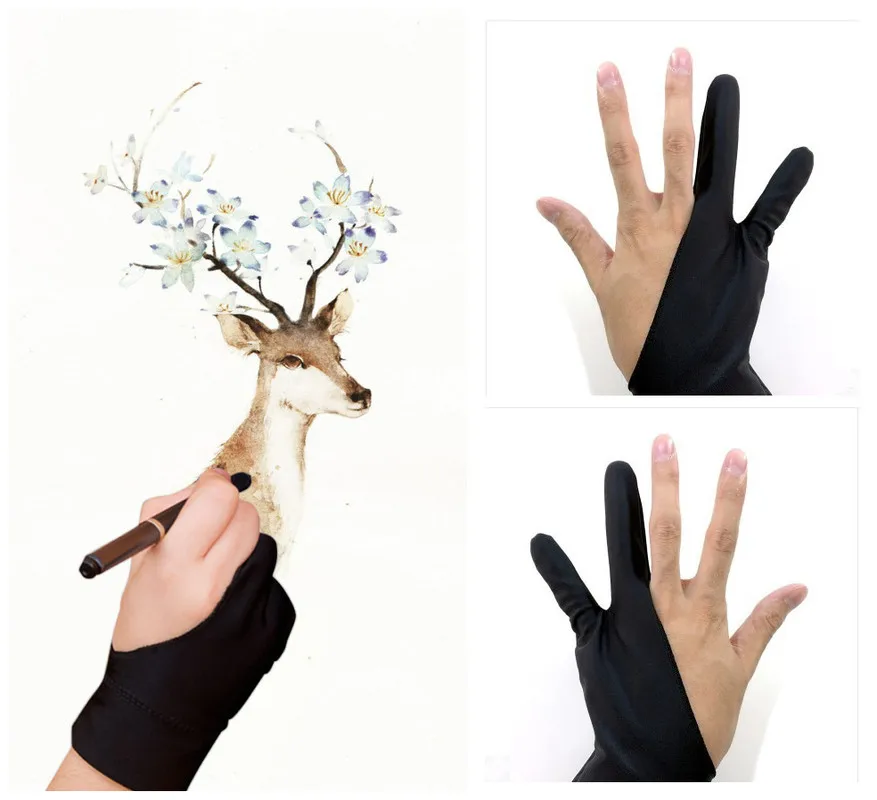 

1Pc Artist Glove 2-fingers Drawing Gloves Art Sets Anti-fouling for Graphic Tablet Smudge Stump Stick Pen Refill Right Left Hand