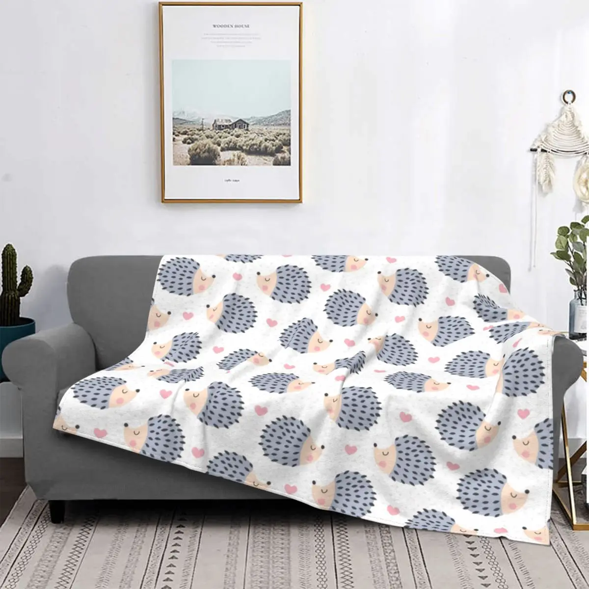 

Cute Hedgehog Animal Blanket Woodland Winter Warm Bedspread Plush Soft Cover Fleece Quilt Bedding Sofa Office Fluffy