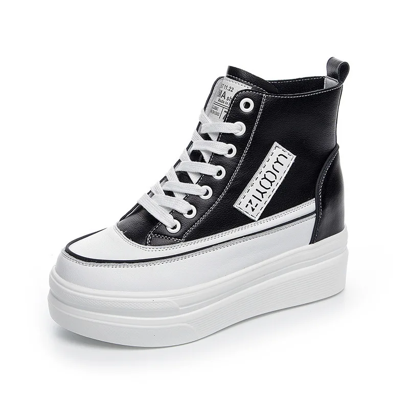 

8cm Genuine Leather Women Ankle Boots Platform Wedges Sneakers Boots Spring Autumn Summer Boots Shoes for Women Booties