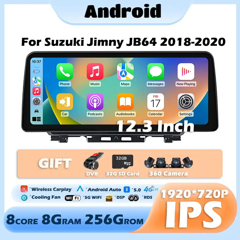 

Мультимедийный видеоплеер на Android 13, 12,3 дюйма для Suzuki Jimny JB64 2018-2020, автомобильное радио, стерео, GPS-навигация, карта 8 + 128G Carplay