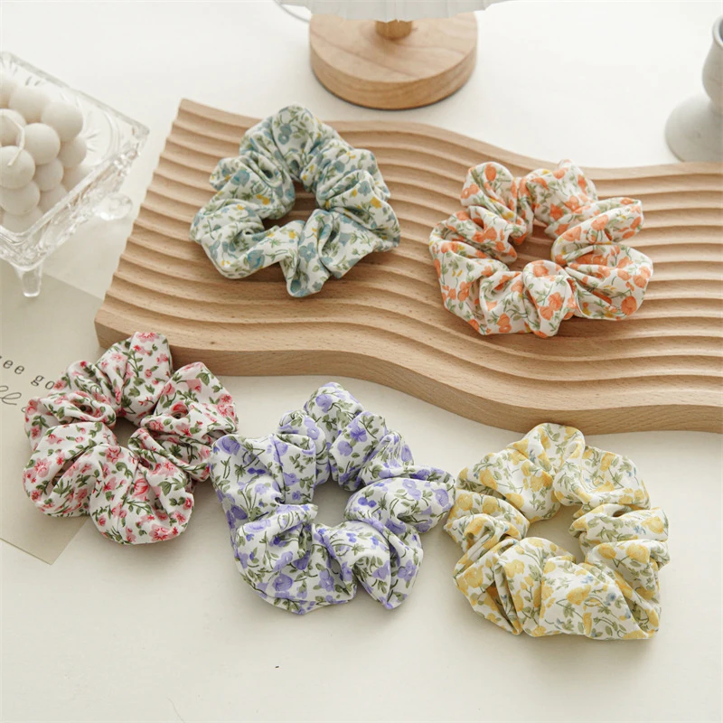 

Vintage Flower Print Hair Bands Sweet Scrunchie Elastic Hair Band Ponytail Hold Hair Tie Korean Floral Chiffon Hair Accessories