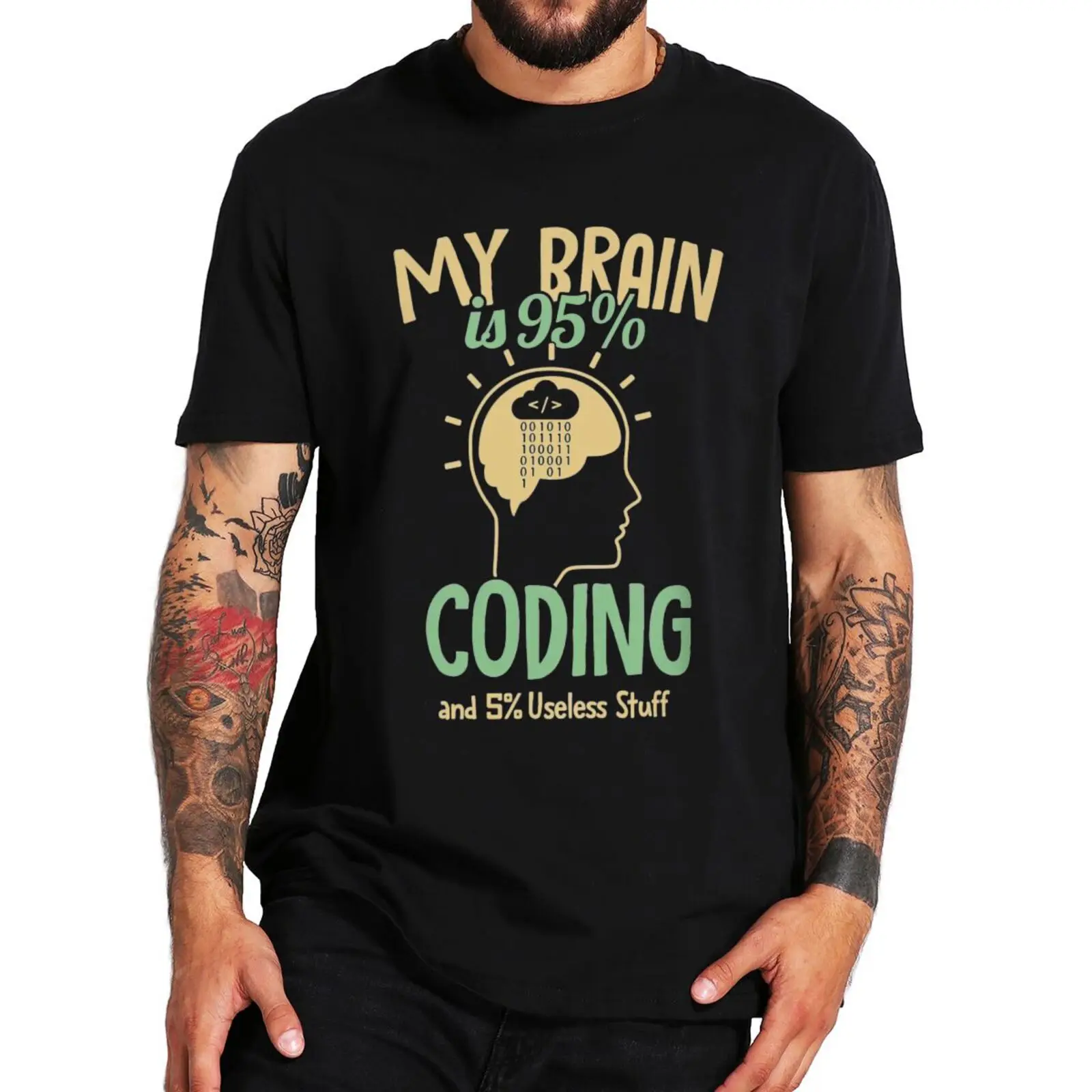 

Футболка с программатором My Brain Is 95%, Забавные топы с компьютерным программатором и надписью Geek, 100% хлопок, мягкие повседневные футболки унисекс с круглым вырезом, европейский размер