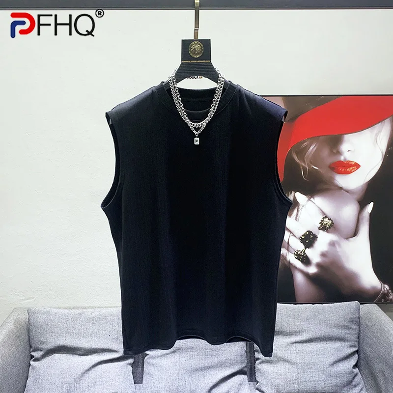 

PFHQ Men's Summer New Versatile Solid Color Round Neck Basecoat Tank Tops Men's Chic Shoulder Sleeveless Breathable Vest 21Z1670