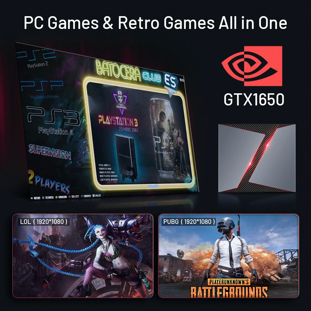 Супер консоль игровой Мини ПК Nvidia GTX 1650 4G Graphics 8G Ram 256G SSD 2T HDD с 71000 + играми для