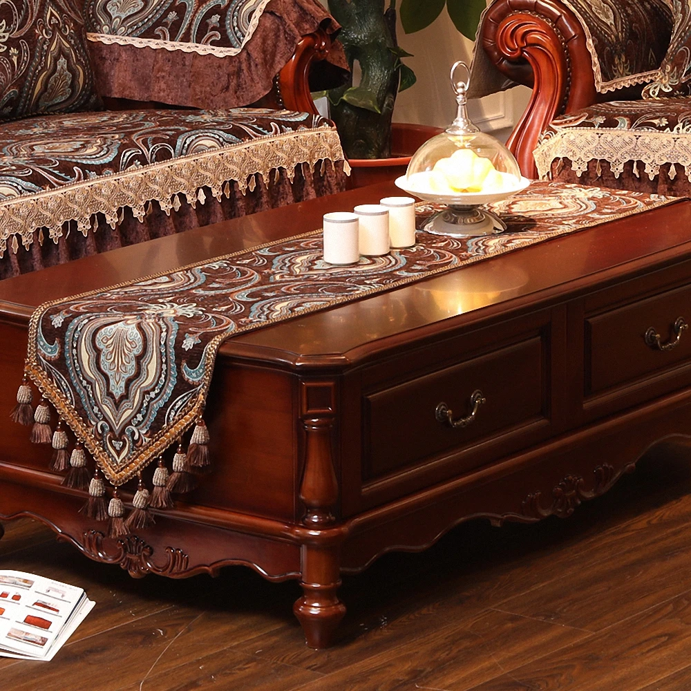

Luxury Vintage Fringe Pendant Table Runner Bed Flag Exquisite 3D Embroidery Tablecloth Table Cover Dining Table Decor Art Cloth