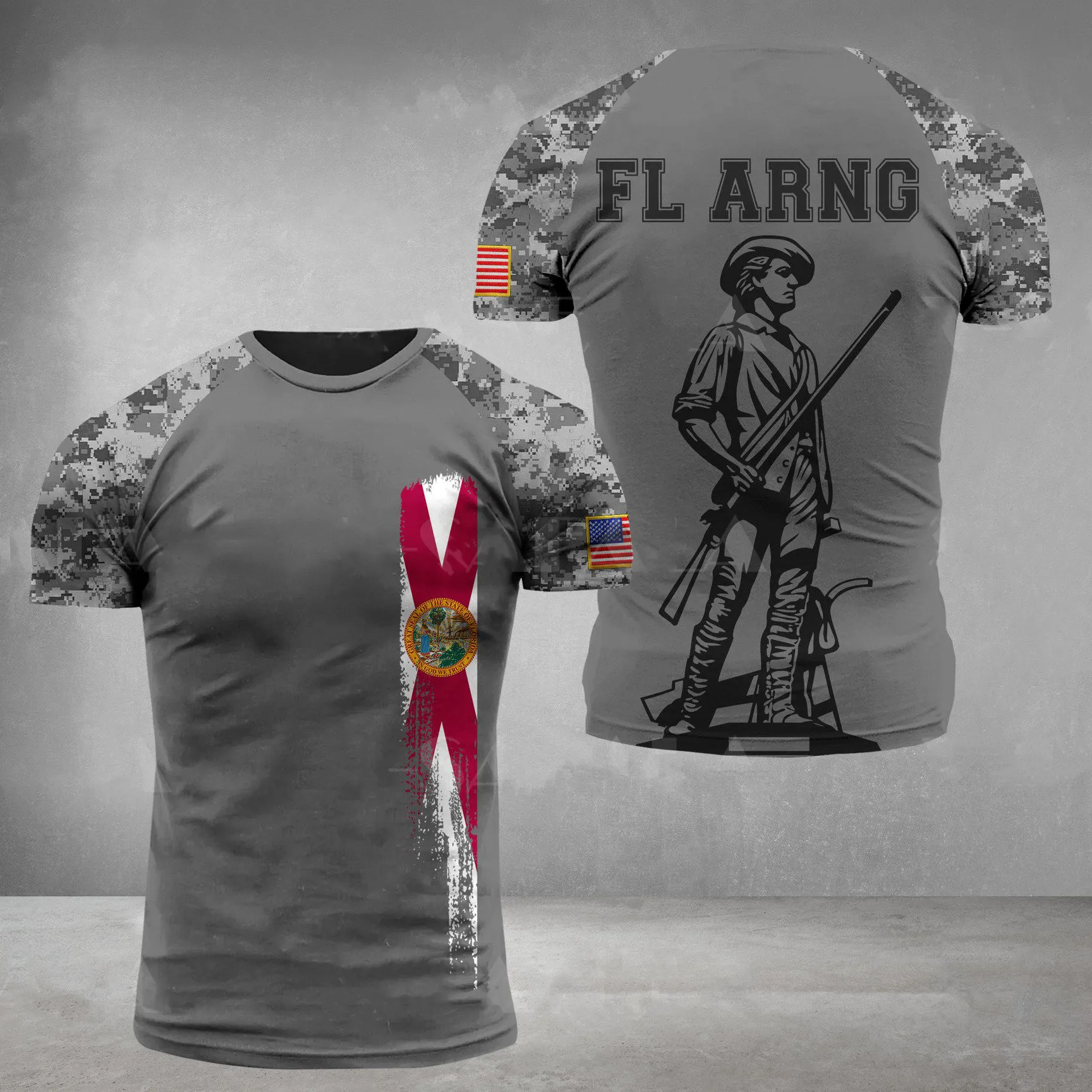 

National Guard 3D Creative Printing Army Style Men's Summer Tshirt Oversized O Neck Pattern Customizable Street Sports Style