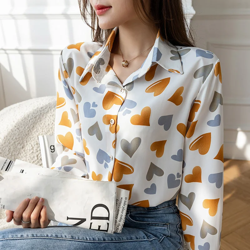 

Chikichi 2022 Spring White Loose French Ink Graffiti Print Shirt Casual Top Office Lady Blouse Slim Shirts Women Long Sleeve