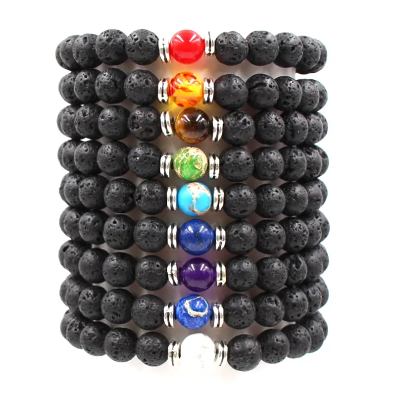 

15pcs 7 Chakra Bracelet Men Black Lava Stone Healing Balance Beads Reiki Buddha Prayer Yoga Bracelet Women
