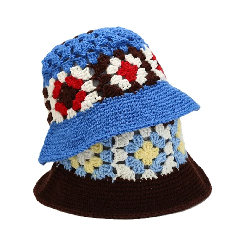 

Lady Knitted Handmade Crochet Beach Hat Korean Bucket Hat Women Fisherman Hat Fashion Female Hollow Panama Beach Sunshine