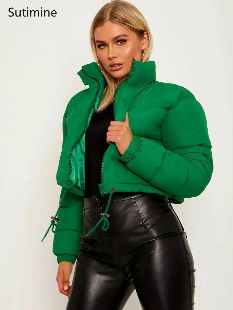 Black Winter Coat for Women Bohemian Stand Collar New Down Cotton Jacket Adjustable Waist Zipper Women's Winter Jacket