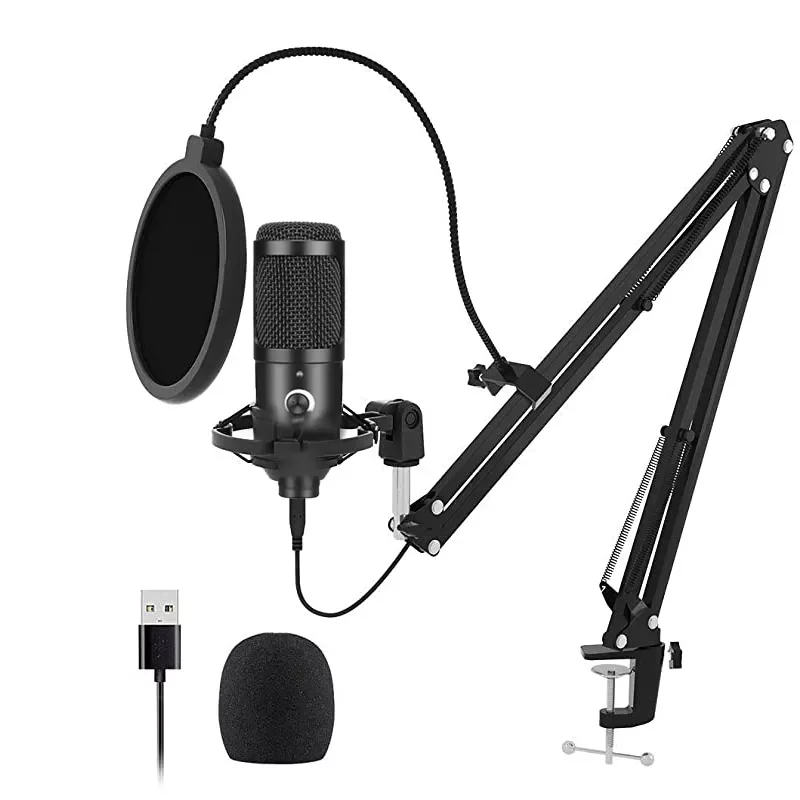 Computer Condenser Microphone Kit With Adjustable Scissor Arm Stand Shock Mount for Laptop PC YouTube Studio Recording Voice