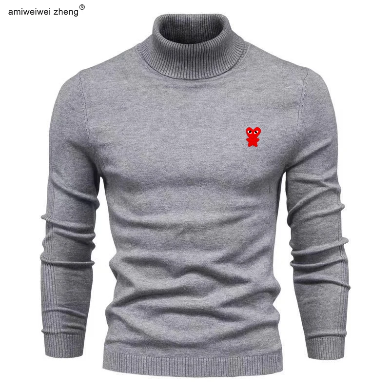 Amiwei Luxury Sweater Men's High Collar Autumn and Winter Undercoat Love Brand Pullover Men's Embroidery Design Long Sleeve Top