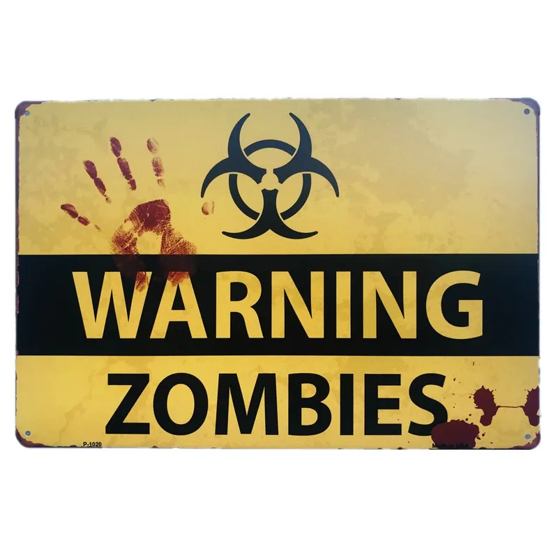 

Warning Zombies Vintage Plaque Iron Tin Sign License Wall Plate for Coffee Bar Decor