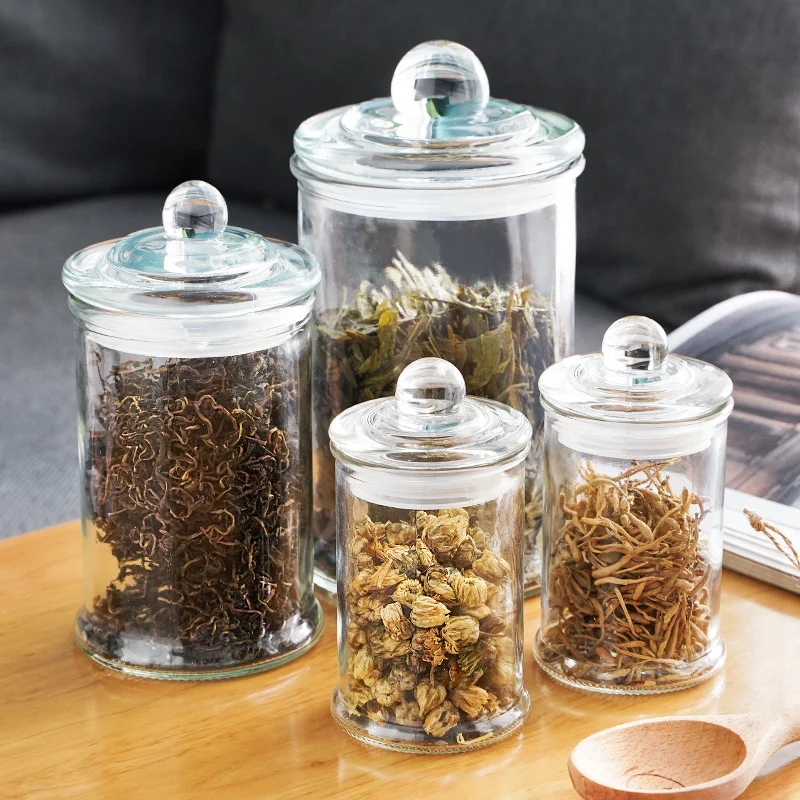 

storage Tea jar glass household transparent storage jar with lid flower tea jar small bottle sealed jar glass jar