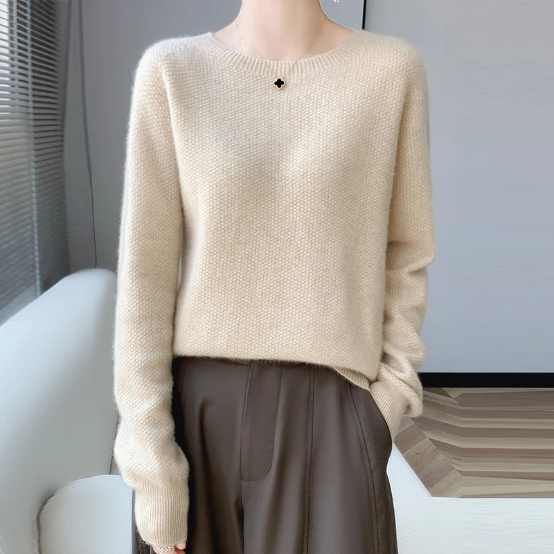 Новый осенне-зимний женский пуловер из 100% мериносовой шерсти с круглым вырезом и