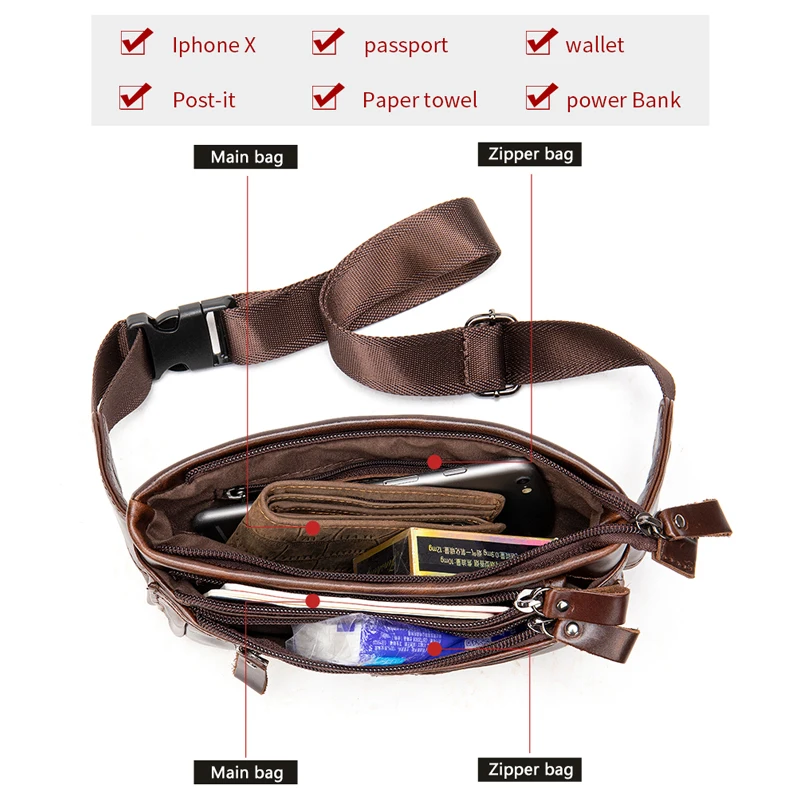 SCHLATUM Genuine Leather Fanny Bag for Fanny Pack Male Travel Waist Bag Men Phone Pouch Male Leather Messenger Bag Casual Small