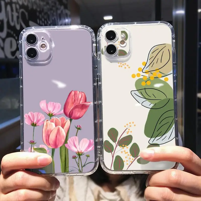 

Cartoon Flower Transparent Case For iPhone 12 Mini 7 7P 6 6s 8 Plus X Xr Xs 11 12 13 Max Pro Mini SE 2020 O9j8 Ultra Painted
