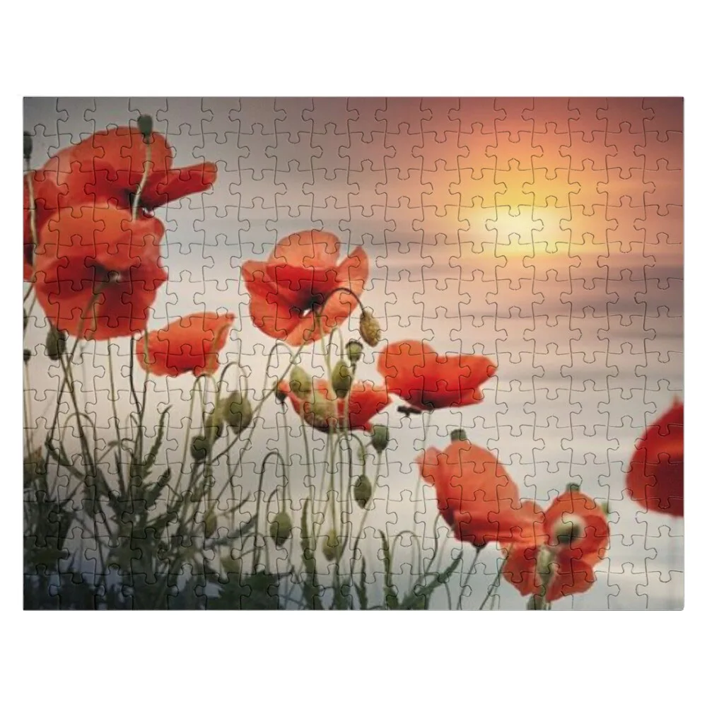 Пазл деревянный для взрослых пазл с принтом рассвета мака и восхода солнца