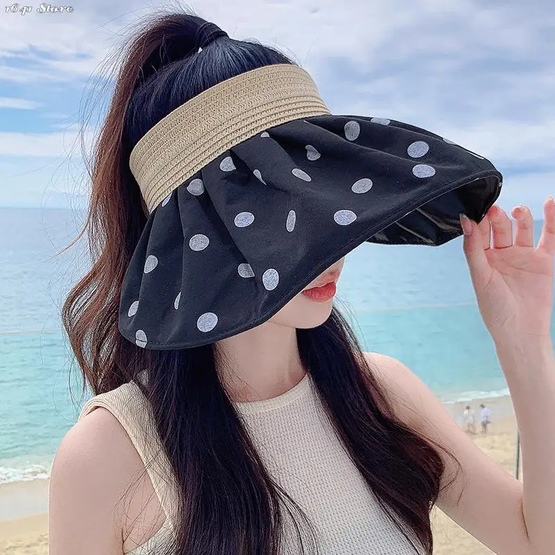 

Soft Foldable Wide Brim Bucket Caps Summer Shell Sunshade Hat UV Protection Polka Dot Big Brim Sun Hat For Women Outdoor Beach