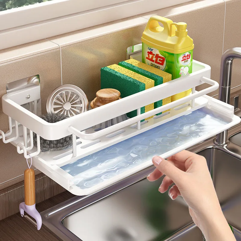 

Wipe Layout Rack Faucet Storage Wall Mounted Seasoning Shelf Household Drain Basket Trough Artifact No Punching Sink Organizer