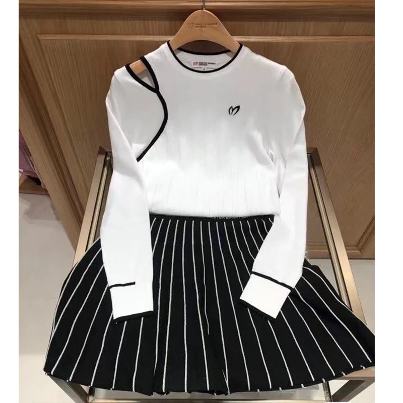 Women's knitted sweater round neck pierced shoulders self-cultivation comfortable golf wear
