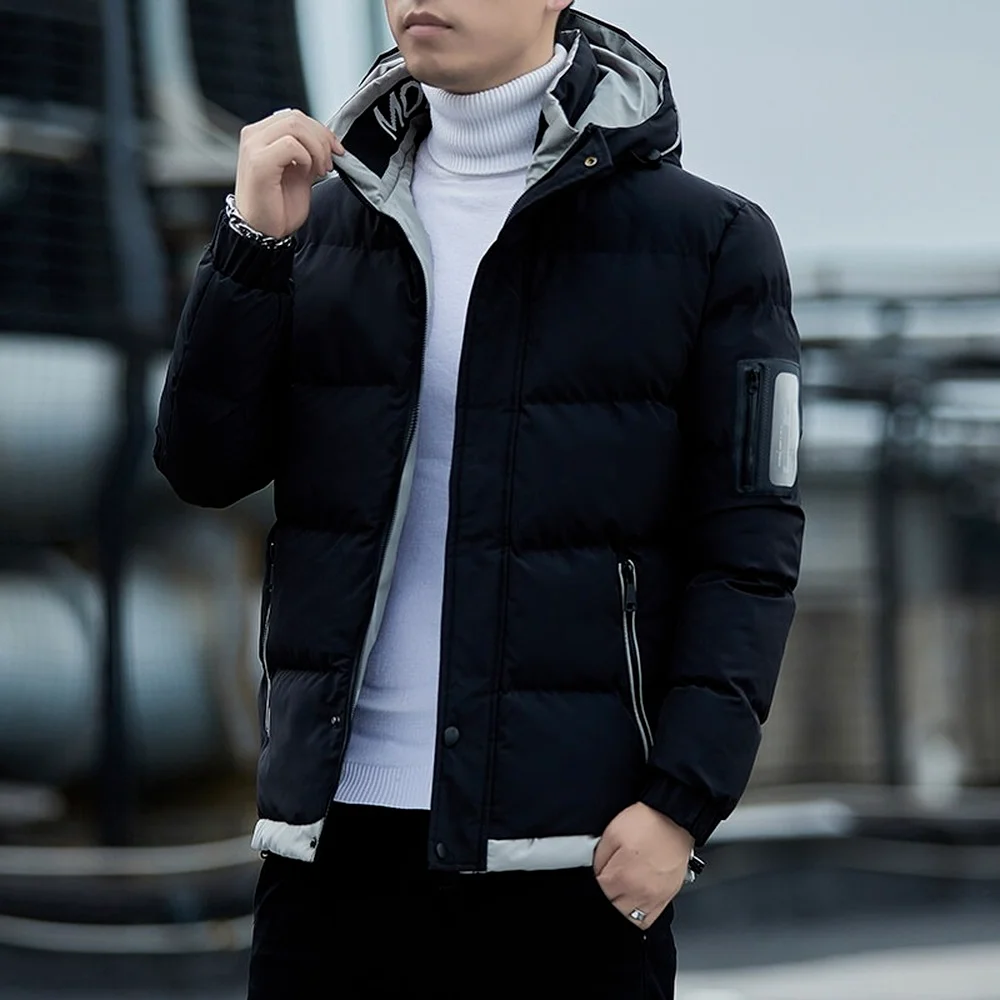 Korean Fashion Puffer Jacket Men Cotton Padded Jacket Men Fashion Clothing Streetwear Thicken Warm Hooded Coat Men Clothes