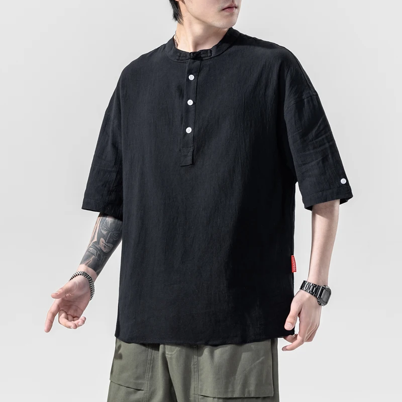 

Hip Hop Mens Streetwear Linen T-shirts Casual 2023 Summer Short Sleeves Black White Tshirt Tees Oversize 5XL T Shirt