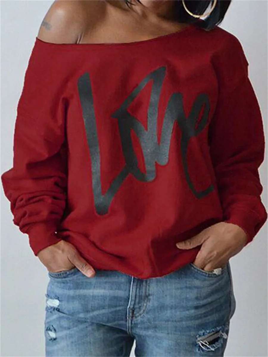 

LW Love Letter Print Sweatshirt Casual Regular Sleeve Fashion Daily O Neck Tops Women Autumn Streetwears