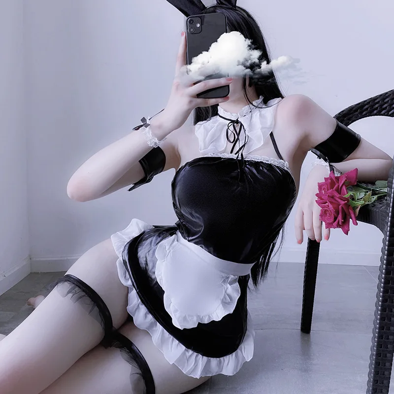 

Lolita Rabbit Butler Cosplay Costume Sexy Lingerie Bunny Girl Dress Set Mai Sakurajima Maid Roleplay Leather Sleepwear Apron New