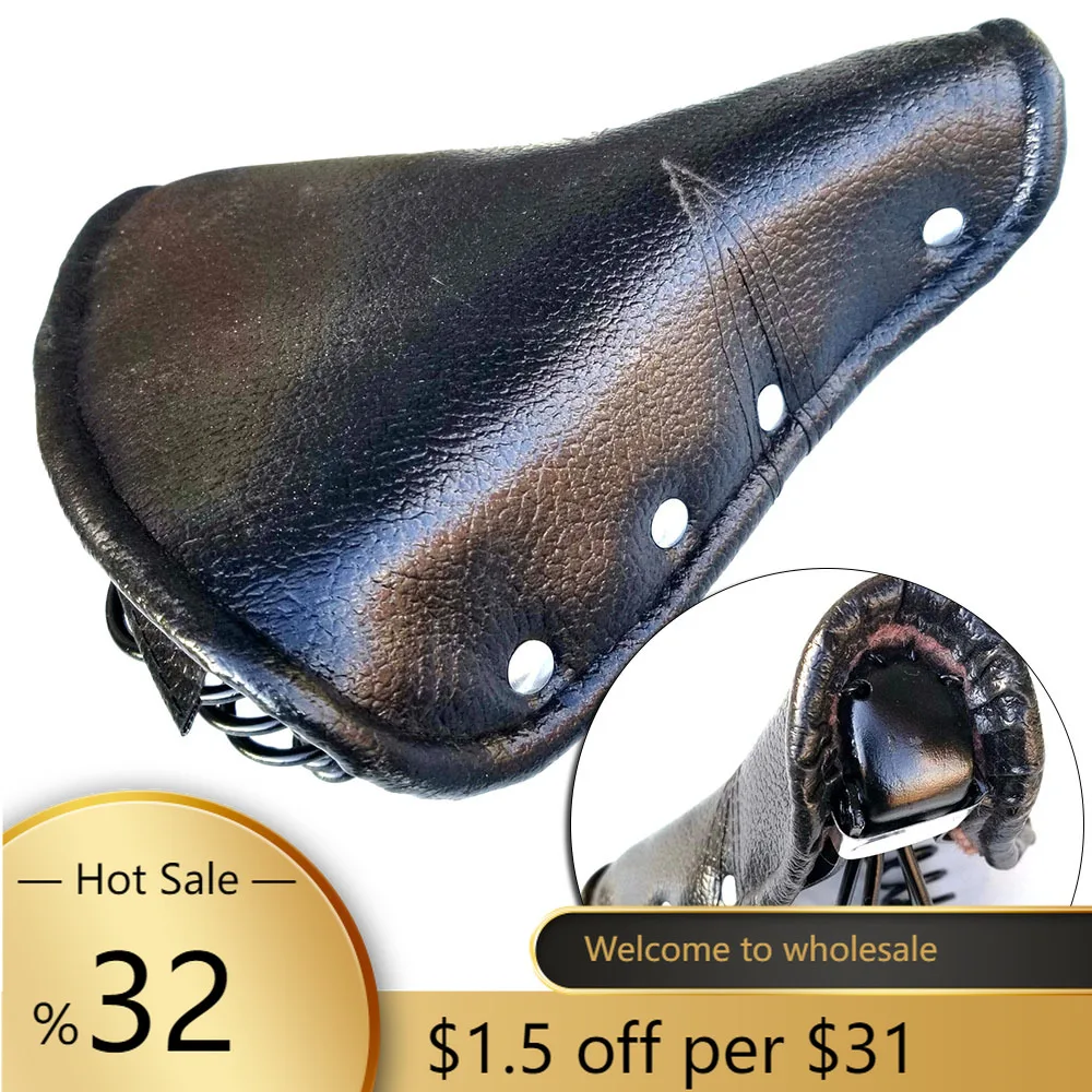 

Vintage Leather Bicycle Saddle Comfortable Soft Spring Cycling Bike Wide Seat Shockproof Bicycle Saddle Durable Parts Accessory