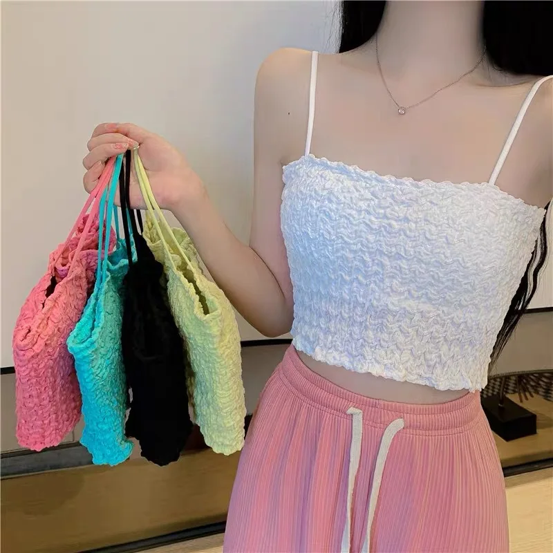 Pleated Bubble Back Underwear Anti Glare Sling Vest Wrap Chest Fixing Belt Chest Cushion Inside and Outside Wear A Backing Bra
