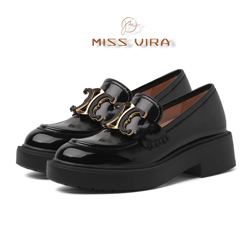 

Женские лоферы на платформе MISS VIRA, черные туфли из натуральной коровьей кожи на массивной подошве с круглым носком и металлическим декором, ...
