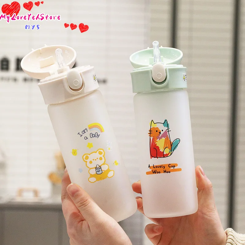

Cartoon Animation Straw Glass 2022 New High Borosilicate Frosted Student Glass Water Cup