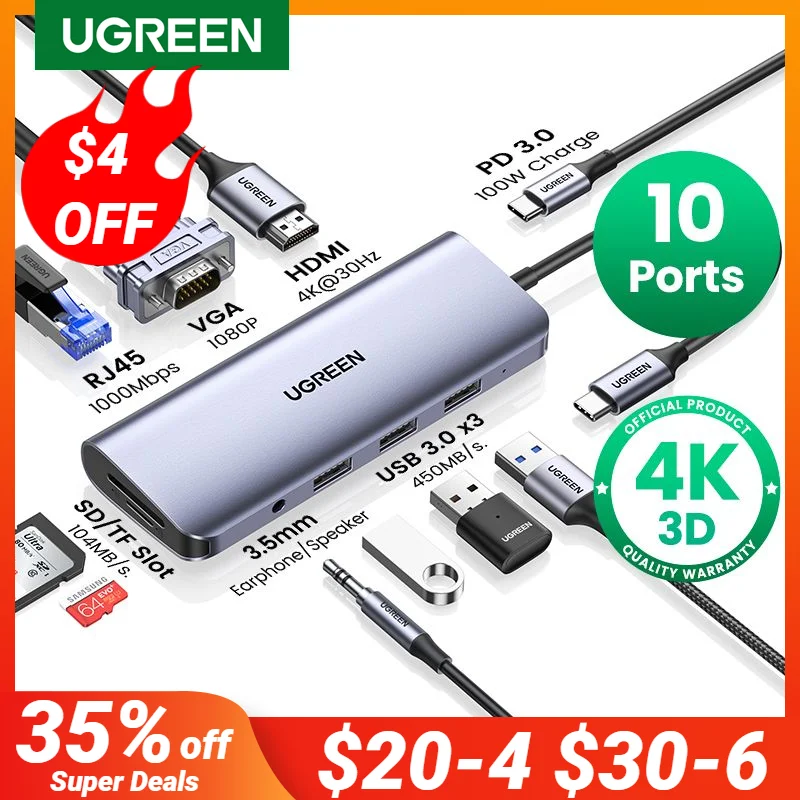 UGREEN USB HUB 4K HDMI Adapter USB C to RJ45 USB 3.0 PD 100W