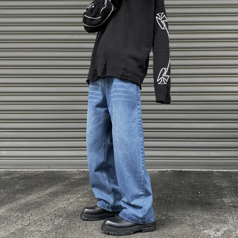 Blue Baggy Jeans Men Fashion Retro Casual Straight Jeans Men Japanese Streetwear Loose Denim Pants Mens Trousers M-2XL