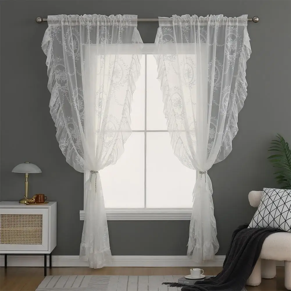 

Sheer Curtain European Style Vintage Polyester Transparent Flower Window Voile for Living Room