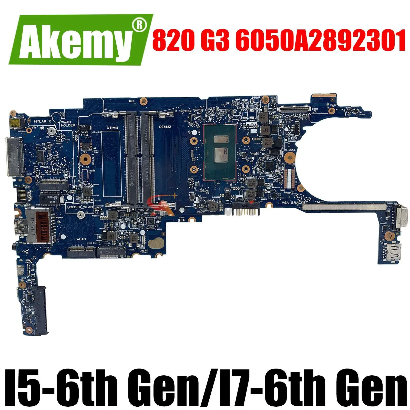 

Материнская плата для ноутбука HP Elitebook 820 G3, материнская плата с процессором I5 I7 6-го поколения 6050A2892301, материнская плата