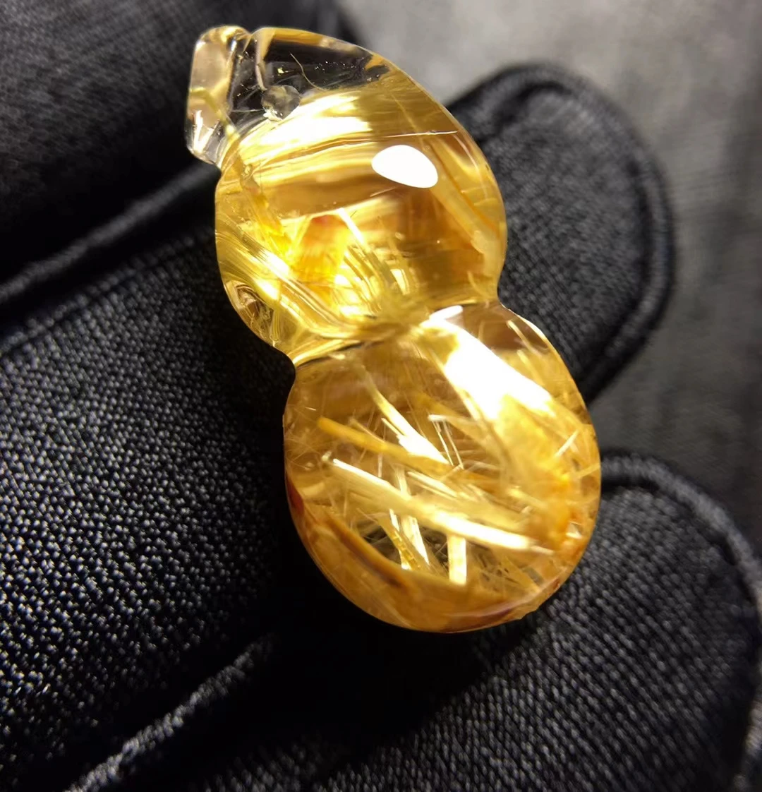 

Natural Gold Rutilated Quartz Pendant Gourd 23.3*11*9.7mm Yellow Rutilated Quartz Bead Jewelry Women Brazil AAAAAAA