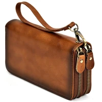 genuine leather purse for men women clutch purse double zipper 24 card holders casual billetera cow leather long wallet notecase