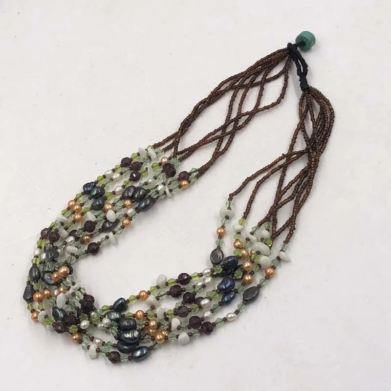 

[ELEISPL JEWELRY Genuine 7Strds Small 4-6mm Freshwater Pearl Necklace Mixed Other Beads 48cm #22010383